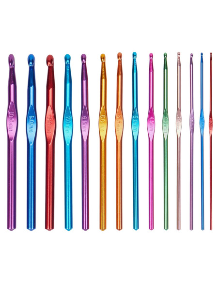 14 Ganchos de Crochet HIBAMSTOR Aluminio Ergonómicos 2-10mm