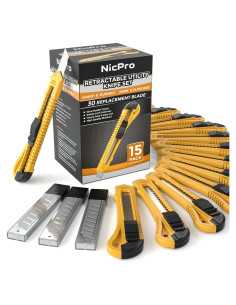 Paquete de 15 Cuchillos Utilitarios Nicpro 18mm con 30 Cuchillas