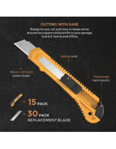 Paquete de 15 Cuchillos Utilitarios Nicpro 18mm con 30 Cuchillas 2