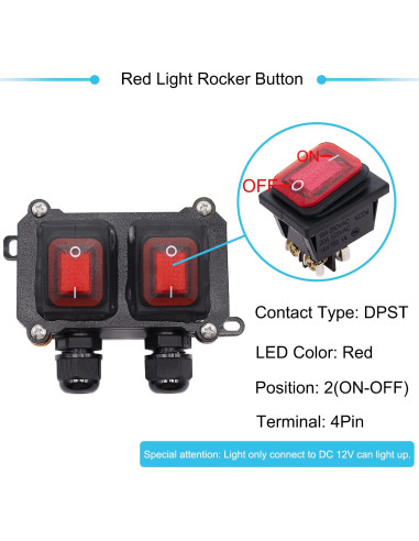 Interruptor de Cable Impermeable IP67 12V 20A DPST Hmknana
