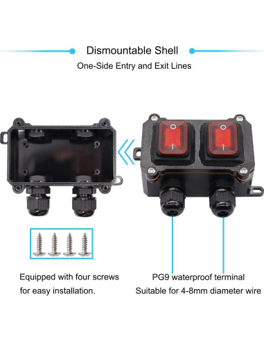 Interruptor de Cable Impermeable IP67 12V 20A DPST Hmknana