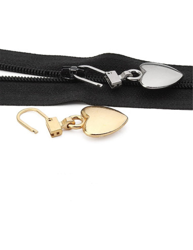 5 Tiradores de Cremallera Corazón Dorado Metal BWESOO