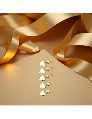 5 Tiradores de Cremallera Corazón Dorado Metal BWESOO