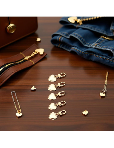 5 Tiradores de Cremallera Corazón Dorado Metal BWESOO