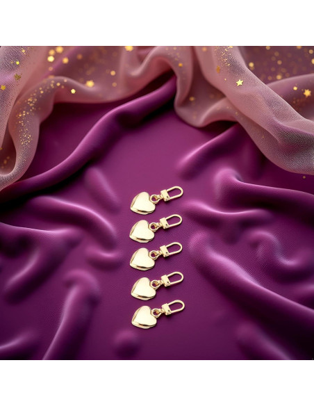 5 Tiradores de Cremallera Corazón Dorado Metal BWESOO