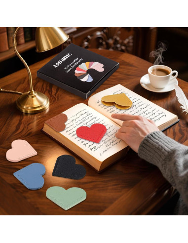Set de 12 Marcadores de Libros Corazón AMDBHC - Cuero PU