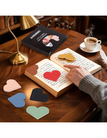 Set de 12 Marcadores de Libros Corazón AMDBHC - Cuero PU