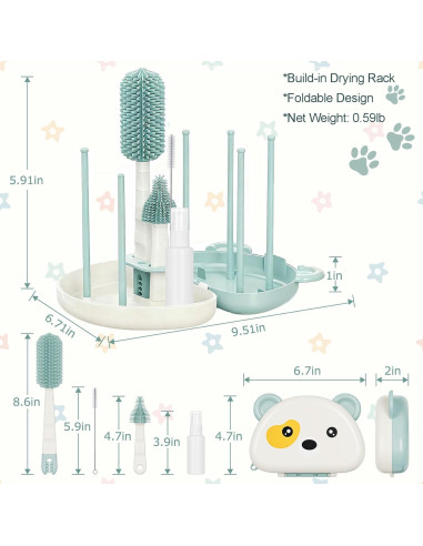 Kit de Limpiador de Biberones CandyHome 7 en 1 Verde