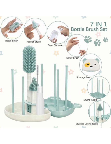 Kit de Limpiador de Biberones CandyHome 7 en 1 Verde