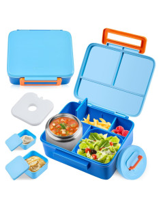 Caja de Almuerzo Bento PIQUEBAR Azul con Termo 240ml y Divisores