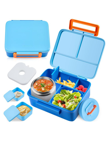 Caja de Almuerzo Bento PIQUEBAR Azul con Termo 240ml y Divisores