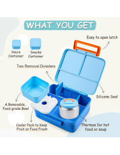 Caja de Almuerzo Bento PIQUEBAR Azul con Termo 240ml y Divisores 2