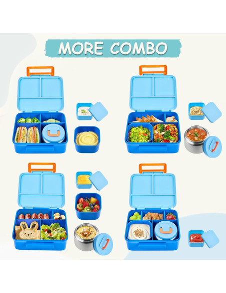 Caja de Almuerzo Bento PIQUEBAR Azul con Termo 240ml y Divisores Caja de Almuerzo Bento PIQUEBAR Azul con Termo 240ml y Divisores