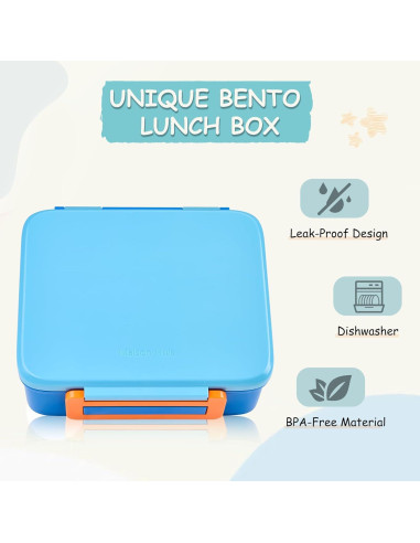 Caja de Almuerzo Bento PIQUEBAR Azul con Termo 240ml y Divisores