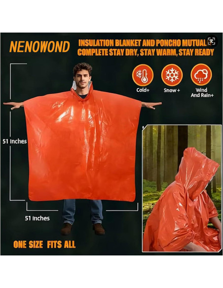 Poncho de Supervivencia NENOWOND Naranja Impermeable 4 Pzas