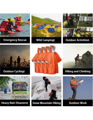 Poncho de Supervivencia NENOWOND Naranja Impermeable 4 Pzas