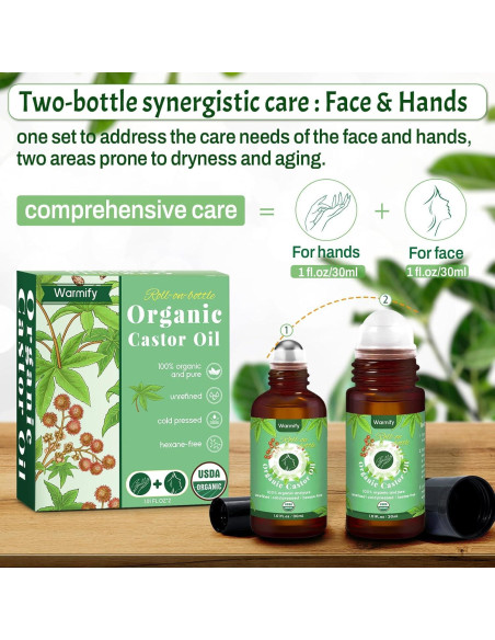 Aceite de Ricino Orgánico 2-en-1 Roll On Warmify 59 ml