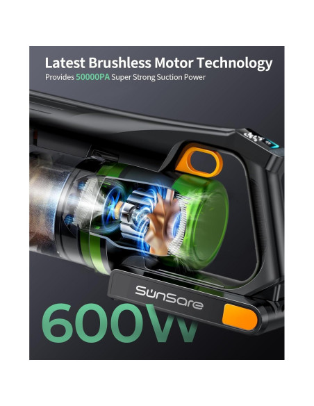 Aspiradora Inalámbrica SunSare X11, 600W, 65 Min, Antienredos
