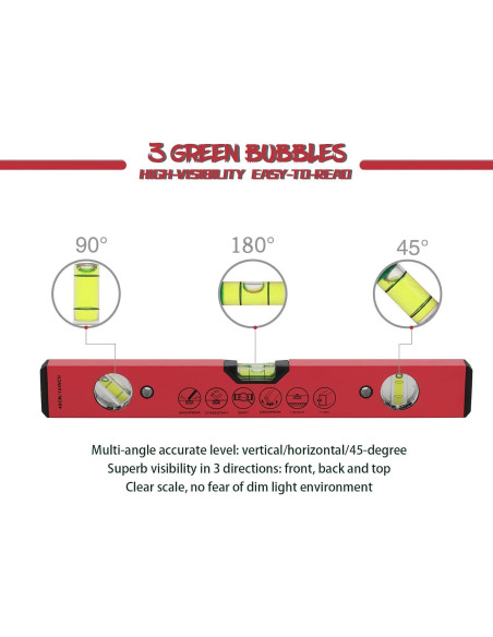 Nivel Torpedo Magnético BETHEL 40.64 cm Aluminio Rojo 3 Viales