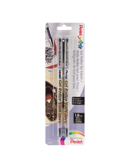 Rodillo de Gel Pentel Arts para Tela 1.0mm Tinta Negra - Paquete de 2
