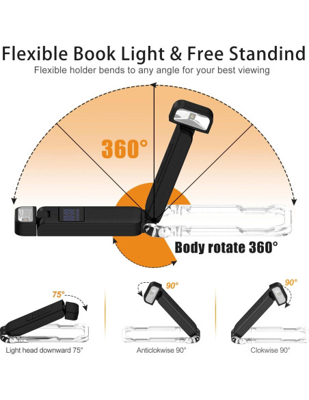 Luz de Lectura LED Recargable SFV Clip-on 3 Modos 80H Negro