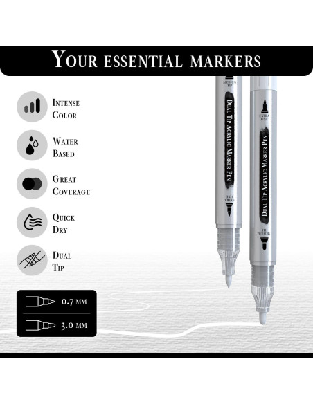 Set de 2 Bolígrafos de Pintura Acrílica Blanca Pinturale Arts Doble Punta 0.7mm y 3mm Set de 2 Bolígrafos de Pintura Acrílica Blanca Pinturale Arts Doble Punta 0.7mm y 3mm