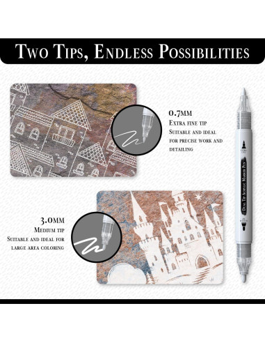 Set de 2 Bolígrafos de Pintura Acrílica Blanca Pinturale Arts Doble Punta 0.7mm y 3mm