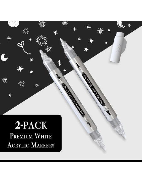 Set de 2 Bolígrafos de Pintura Acrílica Blanca Pinturale Arts Doble Punta 0.7mm y 3mm Set de 2 Bolígrafos de Pintura Acrílica Blanca Pinturale Arts Doble Punta 0.7mm y 3mm