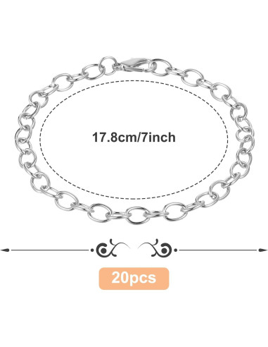 20 Cadenas de Pulsera con Encanto Prasacco Plata 17.8cm