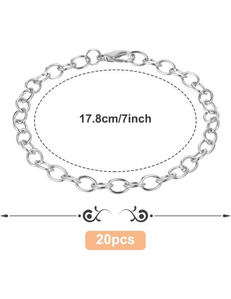 20 Cadenas de Pulsera con Encanto Prasacco Plata 17.8cm