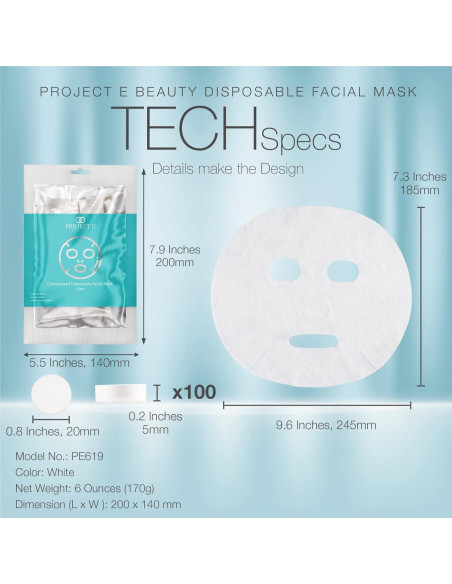 Mascarillas Faciales Comprimidas Project E Beauty - 100 Piezas Mascarillas Faciales Comprimidas Project E Beauty - 100 Piezas