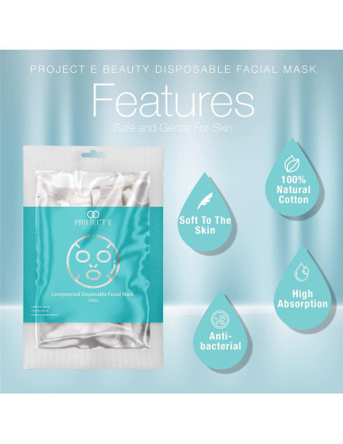 Mascarillas Faciales Comprimidas Project E Beauty - 100 Piezas