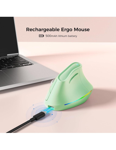 Ratón Ergonómico Inalámbrico KYSONA Verde, 57 con RGB
