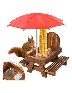 Mesa de Picnic para Ardillas Genérico con Paraguas Rojo