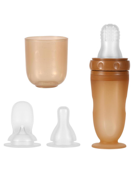 Botella Alimentadora de Silicona para Bebés 3 en 1 - Marrón