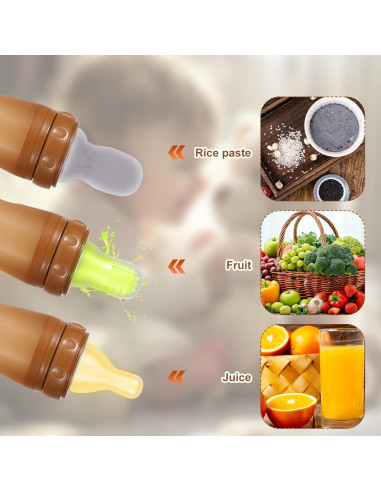 Botella Alimentadora de Silicona para Bebés 3 en 1 - Marrón