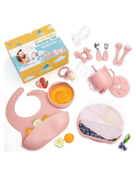 Juego de Alimentación para Bebés FEDBB 17 Piezas Silicona Rosa