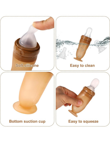 Botella Alimentadora de Silicona para Bebés 3 en 1 - Marrón