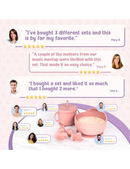 Juego de Alimentación para Bebés FEDBB 17 Piezas Silicona Rosa