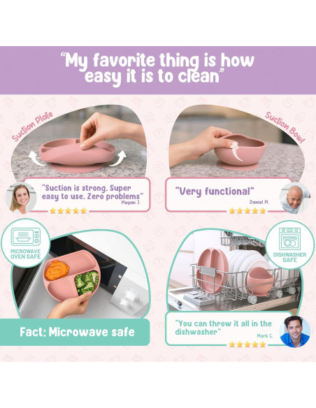 Juego de Alimentación para Bebés FEDBB 17 Piezas Silicona Rosa