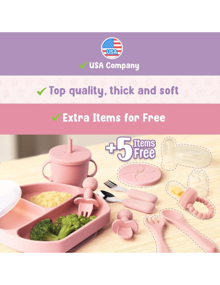 Juego de Alimentación para Bebés FEDBB 17 Piezas Silicona Rosa