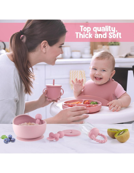 Juego de Alimentación para Bebés FEDBB 17 Piezas Silicona Rosa