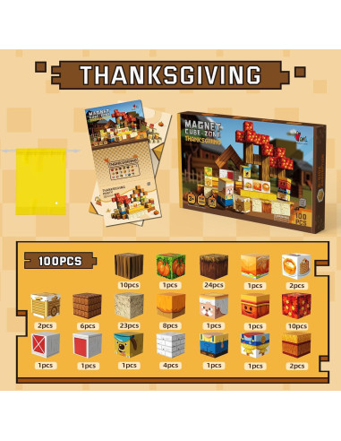 Bloques Magnéticos de Acción de Gracias 100 Piezas Larkipuzz
