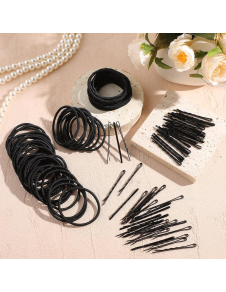 Set de 100 Gomas y Pinzas para el Cabello Negras Yuxung