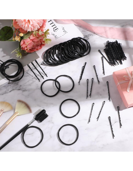 Set de 100 Gomas y Pinzas para el Cabello Negras Yuxung