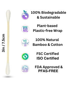 Hisopos de Algodón de Bambú BOONBOO 600 Unidades Sin PFAS 2