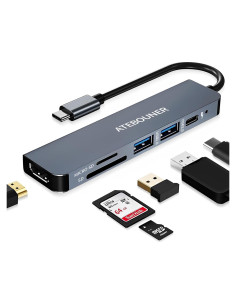Adaptador Hub USB-C 6 en 1 ATEBOUNER con HDMI 4K para MacBook