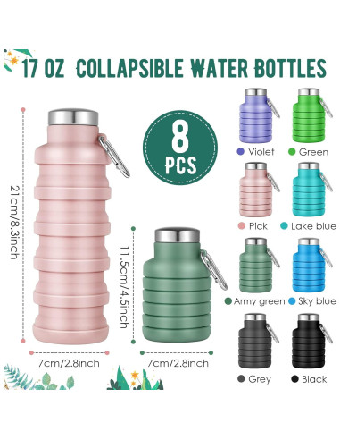 8 Botellas de Agua Plegables Lallisa 500 ml Silicona Multicolor