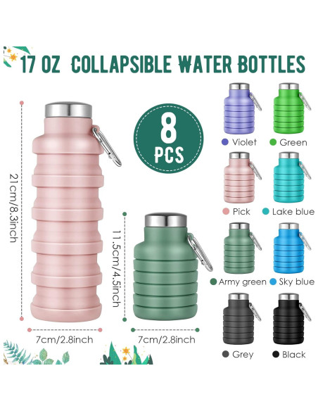 8 Botellas de Agua Plegables Lallisa 500 ml Silicona Multicolor