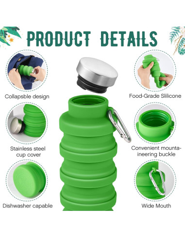 8 Botellas de Agua Plegables Lallisa 500 ml Silicona Multicolor